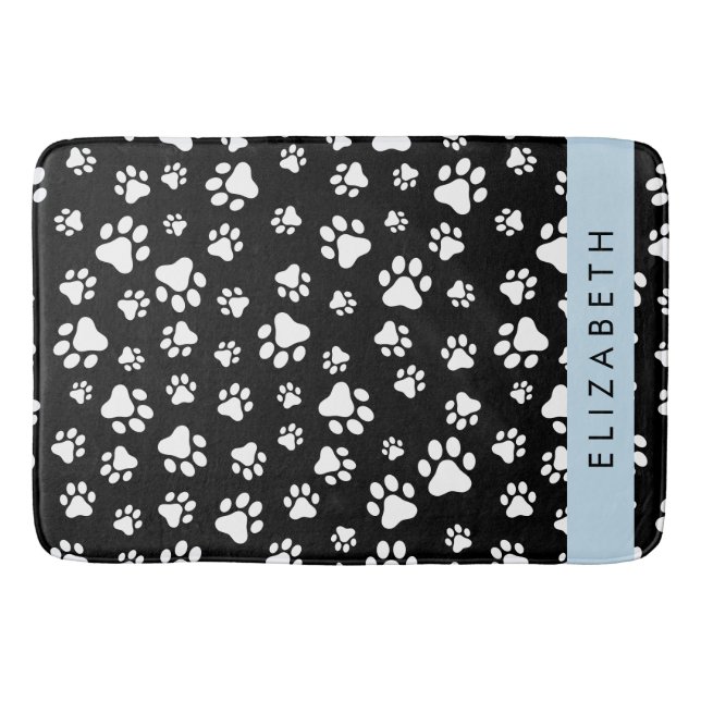 Paw Pattern, Dog Paws, Black and White, Your Name Bath Mat (Front)