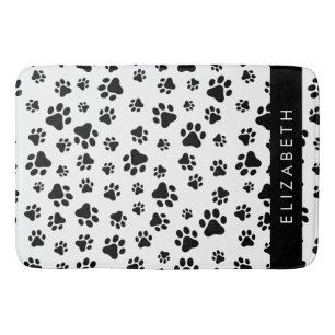 Paw Pattern, Dog Paws, Black and White, Your Name Bath Mat