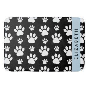 Paw Pattern, Dog Paws, Black and White, Your Name Bath Mat