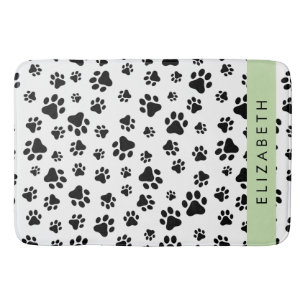 Paw Pattern, Dog Paws, Black and White, Your Name Bath Mat