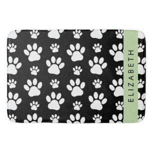 Paw Pattern, Dog Paws, Black and White, Your Name Bath Mat