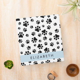 Paw Pattern, Dog Paws, Black and White, Your Name Binder