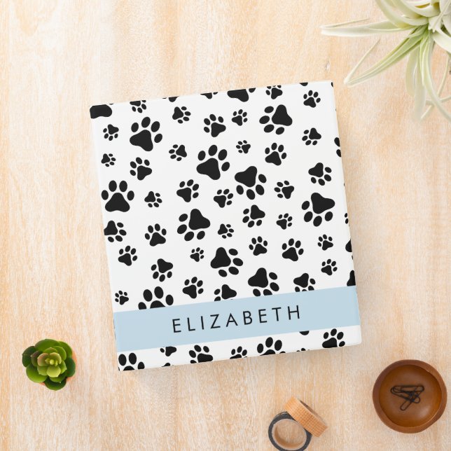 Paw Pattern, Dog Paws, Black and White, Your Name Binder (In Situ)