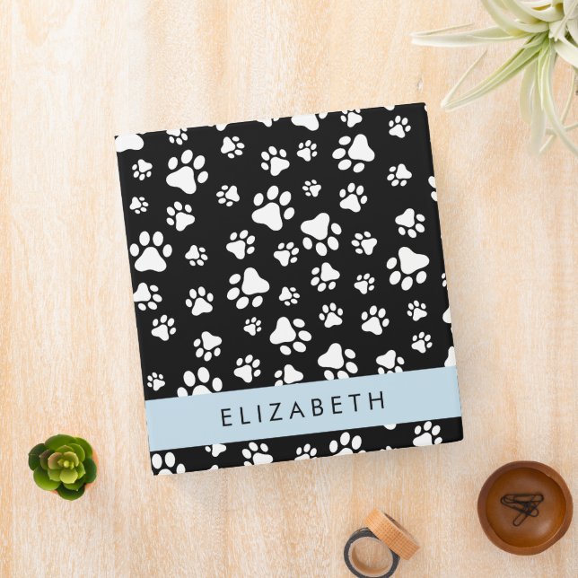 Paw Pattern, Dog Paws, Black and White, Your Name Binder (In Situ)