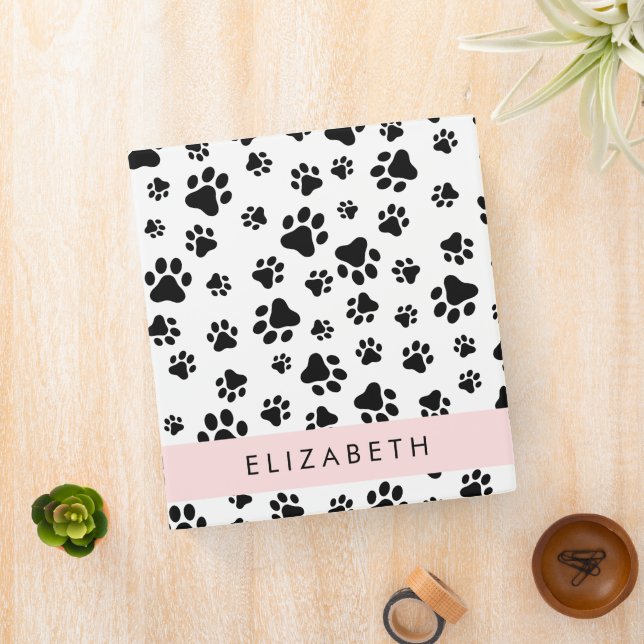 Paw Pattern, Dog Paws, Black and White, Your Name Binder (In Situ)