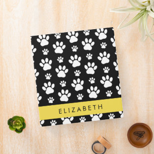 Paw Pattern, Dog Paws, Black and White, Your Name Binder