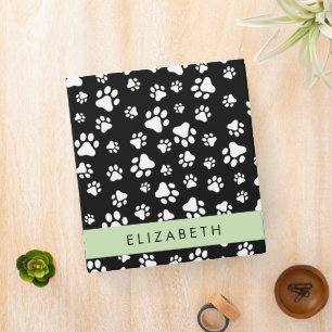 Paw Pattern, Dog Paws, Black and White, Your Name Binder