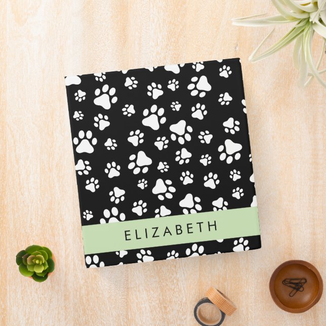Paw Pattern, Dog Paws, Black and White, Your Name Binder (In Situ)