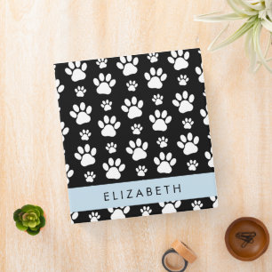 Paw Pattern, Dog Paws, Black and White, Your Name Binder