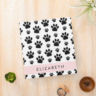 Paw Pattern, Dog Paws, Black and White, Your Name Binder
