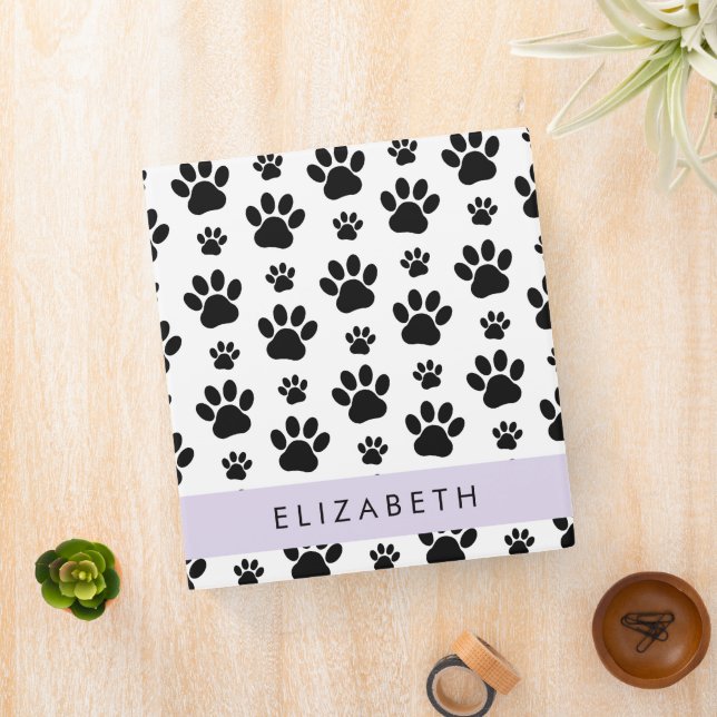 Paw Pattern, Dog Paws, Black and White, Your Name Binder (In Situ)