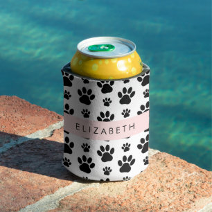 Paw Pattern, Dog Paws, Black and White, Your Name Can Cooler