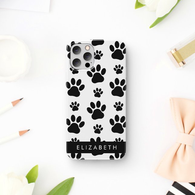 Paw Pattern, Dog Paws, Black and White, Your Name Case-Mate iPhone Case (Creator Uploaded)