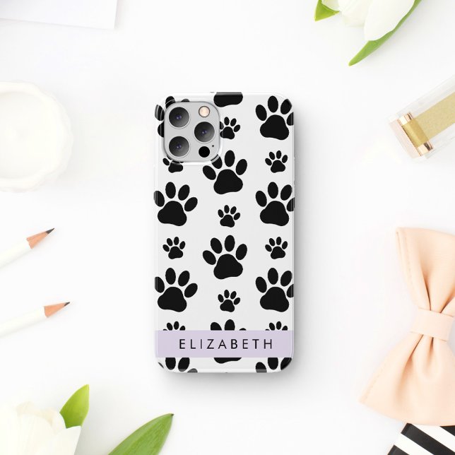 Paw Pattern, Dog Paws, Black and White, Your Name Case-Mate iPhone Case (Creator Uploaded)