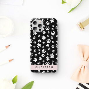 Paw Pattern, Dog Paws, Black and White, Your Name iPhone 12 Pro Case