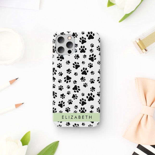 Paw Pattern, Dog Paws, Black and White, Your Name Case-Mate iPhone Case (Creator Uploaded)
