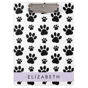 Paw Pattern, Dog Paws, Black and White, Your Name Clipboard