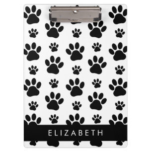 Paw Pattern, Dog Paws, Black and White, Your Name Clipboard