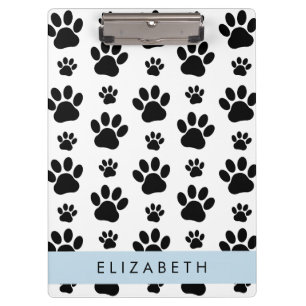 Paw Pattern, Dog Paws, Black and White, Your Name Clipboard