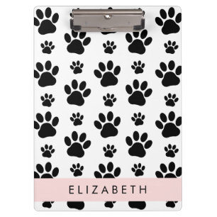 Paw Pattern, Dog Paws, Black and White, Your Name Clipboard