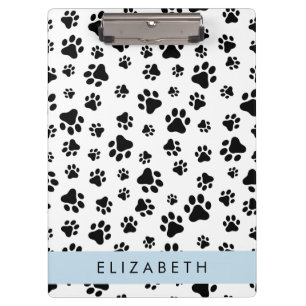 Paw Pattern, Dog Paws, Black and White, Your Name Clipboard