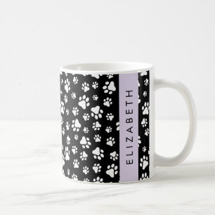 Paw Pattern, Dog Paws, Black and White, Your Name Coffee Mug