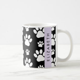 Paw Pattern, Dog Paws, Black and White, Your Name Coffee Mug