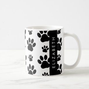 Paw Pattern, Dog Paws, Black and White, Your Name Coffee Mug