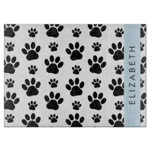 Paw Pattern, Dog Paws, Black and White, Your Name Cutting Board