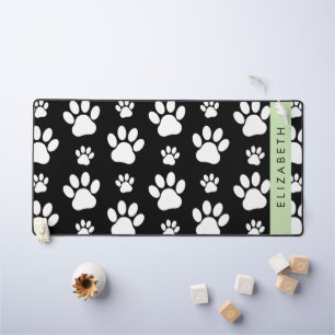 Paw Pattern, Dog Paws, Black and White, Your Name Desk Mat