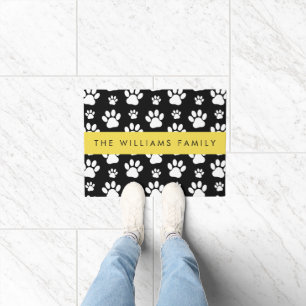 Paw Pattern, Dog Paws, Black and White, Your Name Doormat