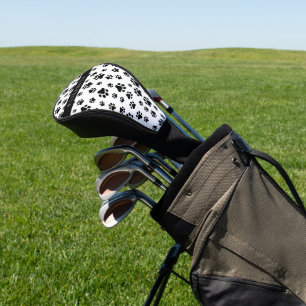 Paw Pattern, Dog Paws, Black and White, Your Name Golf Head Cover