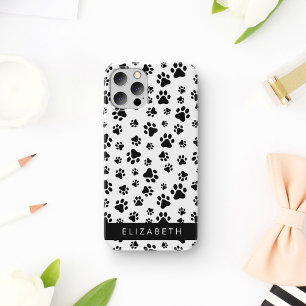 Paw Pattern, Dog Paws, Black and White, Your Name iPhone 16 Case