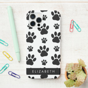 Paw Pattern, Dog Paws, Black and White, Your Name iPhone 12 Pro Case