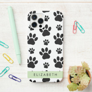 Paw Pattern, Dog Paws, Black and White, Your Name iPhone 12 Pro Case