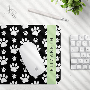 Paw Pattern, Dog Paws, Black and White, Your Name Mouse Pad