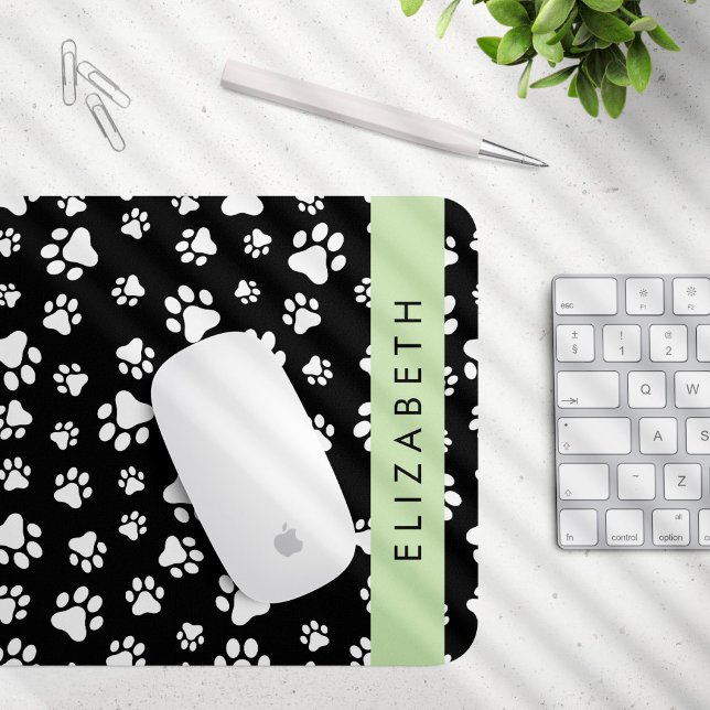 Paw Pattern, Dog Paws, Black and White, Your Name Mouse Pad (Creator Uploaded)