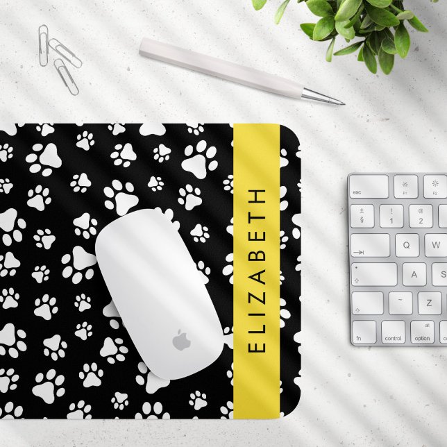 Paw Pattern, Dog Paws, Black and White, Your Name Mouse Pad (Creator Uploaded)