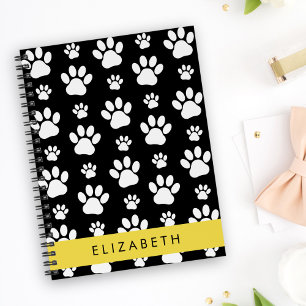 Paw Pattern, Dog Paws, Black and White, Your Name Notebook