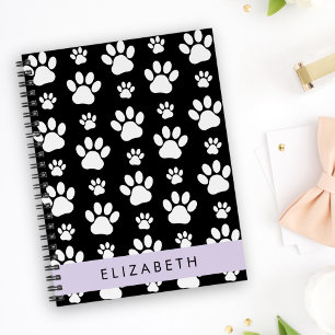 Paw Pattern, Dog Paws, Black and White, Your Name Notebook