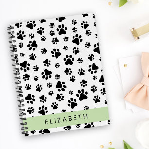 Paw Pattern, Dog Paws, Black and White, Your Name Notebook