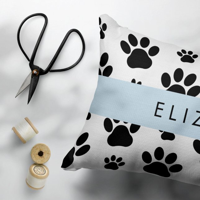 Paw Pattern, Dog Paws, Black and White, Your Name Pillowcase (Creator Uploaded)