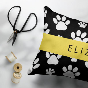 Paw Pattern, Dog Paws, Black and White, Your Name Pillowcase