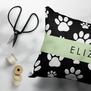 Paw Pattern, Dog Paws, Black and White, Your Name Pillowcase
