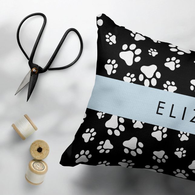 Paw Pattern, Dog Paws, Black and White, Your Name Pillowcase (Creator Uploaded)