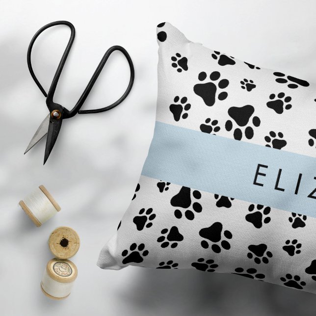 Paw Pattern, Dog Paws, Black and White, Your Name Pillowcase (Creator Uploaded)