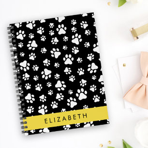 Paw Pattern, Dog Paws, Black and White, Your Name Planner