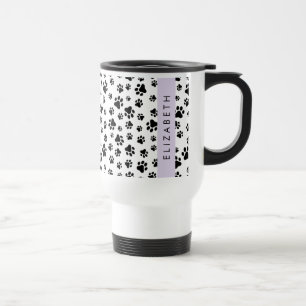 Paw Pattern, Dog Paws, Black and White, Your Name Travel Mug