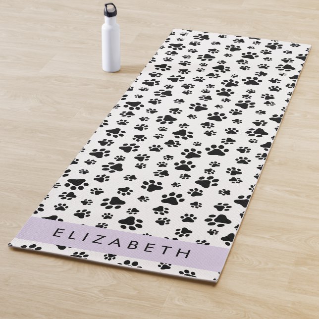 Paw Pattern, Dog Paws, Black and White, Your Name Yoga Mat (In Situ)