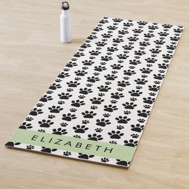 Paw Pattern, Dog Paws, Black and White, Your Name Yoga Mat (In Situ)